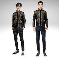 Chaqueta Retro de Piel de Oveja para Hombre, Estilo Rock N Roll Gótico, Casual, Holgada, Talla Grande, con Diamantes, de Goldmine High Street