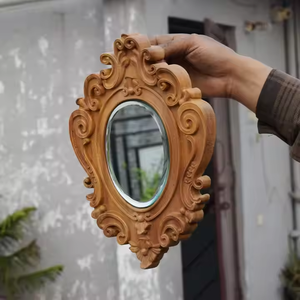 Marco de espejo de madera estilo Art Deco para hoteles y sala de estar marco de madera tallado ovalado decoración del hogar espejo de Azora Industries - Product Image 4