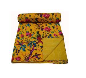 Edredón Kantha de algodón con estampado de pájaro rosa, manta decorativa suave para el hogar, colcha ligera y colcha para sofá - Product Image 5