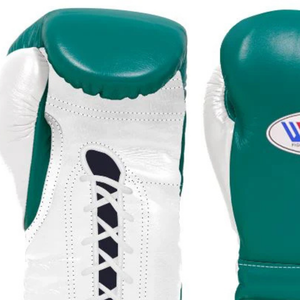 ถุงมือชกมวยแบบผูกเชือก Winning สีเขียวขาว หนังแท้ สำหรับฝึกซ้อมและแข่งขันมวย น้ำหนักเบา 8 ออนซ์ 10 ออนซ์ - Product Image 4