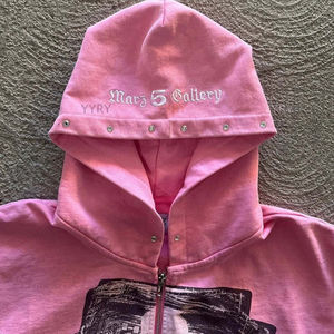 OEM Trendy Winter <b>Pink</b> Zip-Up <b>Hoodie</b> for <b>Men</b> Women Streetwear Artistic Digital Print Design Soft Cotton Fleece Oversized Casual - Product Image 6