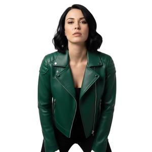 Motorcycle Jacket Women Green Leather Custom Made Bulk Wholesale Supplier Genuine Leather Biker Style Manufacturer OEM Service - Product Image 1