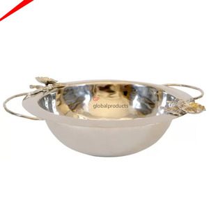 ชามเสิร์ฟสลัดอาหารด้ามแฟนซีชามเคลือบผงสีขาวทำจากโลหะทรงกลม - Product Image 4