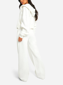 Wholesale Crop Heavyweight Boxy Zip up Hood jogging Set Cotton Canvas Comfortable Clothe Woolen Warmth Female Outdoor Sweatsuit - Product Image 2