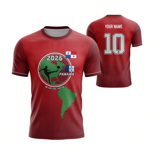 Maglia da Tifoso Unisex per i Mondiali di Calcio 2026 in Panama, Design con Bandiera Rossa, Bianca e Blu, T-Shirt da Calcio per il Giorno della Partita - Product Image 2
