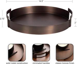 Bandeja redonda de metal de transición Bandeja de servicio decorativa circular Glam moderna de bronce con asas - Product Image 2