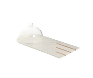 Plateau en marbre artisanal avec couvercle rond transparent adapté aux fêtes, mariages ou occasions spéciales servant des friandises d'Inde - Product Image 1