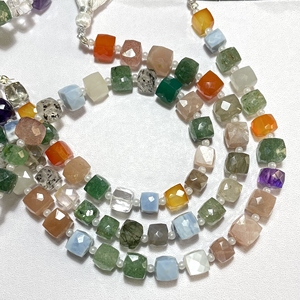 Cuentas con forma de caja facetada de piedra mixta Natural, taladro de soporte ASP GEMS de 7-8MM, hebra de 6 pulgadas de largo para la fabricación de joyas - Product Image 3