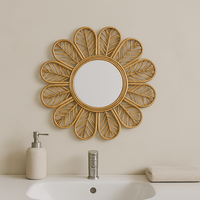 Miroir en rotin écologique, miroir mural rond en bambou et tissé, design Boho Sunburst pour salle de bain et chambre à coucher