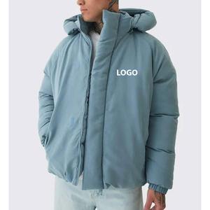 Custom Logo Denim Eco-Friendly Hooded Front Puffer Jacket for <b>Men</b> Manufacturers Trendy Winter Outerwear OEM Available 2026 - Product Image 4