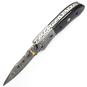 Cuchillo plegable de acero de Damasco hecho a mano con mango de cuerno personalizable, regalo de padrino para él. - Product Image 5