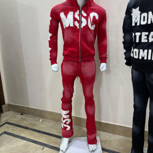 Conjunto de Sudadera con Capucha y Pantalones Jogger de Encaje Sólido de Alta Calidad, Estilo Urbano, Ajuste Regular, Pantalón Apilado, Efecto Desgastado por el Sol, 100% Algodón, Dos Piezas - Product Image 3