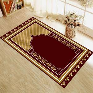 Tapis de prière bordeaux, tapis de prière jaune, tapis spirituel, tapis imprimé, tapis à poils doux - Product Image 2
