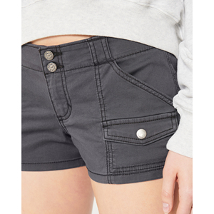 Pantalones cortos cargo de tiro bajo para mujer, pantalones cortos para mujer, colores clásicos, cinturón elástico abotonado de calidad suave, cintura, tela de algodón transpirable - Product Image 3