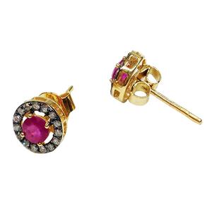 Party Wear 14K Gold Ruby Gemstones Charme abordable Mariage classique Les femmes portent des boucles d'oreilles en diamant - Product Image 3