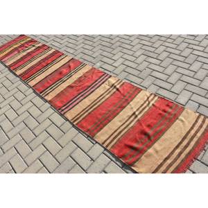 Alfombra de lana turca Vintage diseño de retazos rojo y amarillo moderno tejido plano de 23x11,6 pies para decoraciones de sala de estar respaldo de látex - Product Image 4