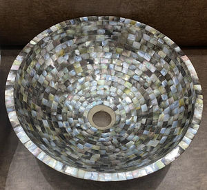 อ่างล้างหน้าแบบฝังมุกหรูหราอ่างล้างมือในห้องน้ำไม้ถูพื้นจริงของแม่มุกอ่างล้างหน้าในห้องน้ำโดย fwe - Product Image 1