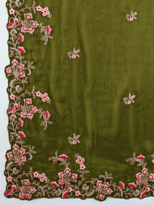 Sari en soie Rangoli pour femmes Trendmalls, lourdement brodé, pièce de chemisier non cousue (K954-Mehndi), prix de gros, Inde, Pakistan - Product Image 6