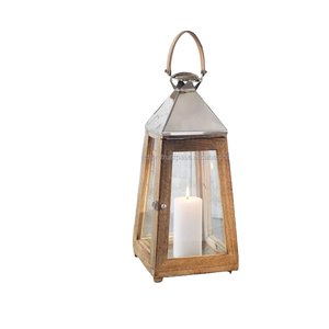 Decoración de boda, soporte de vela de linterna hecho en madera blanca con parte superior de acero, novedad, en venta - Product Image 4