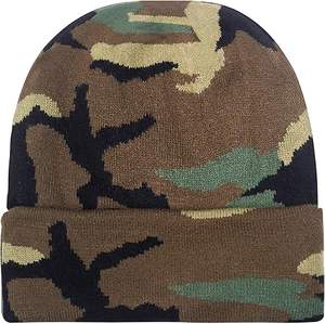 Gorro de Punto Cálido de Camuflaje para Hombre y Mujer, 100% Acrílico, Gorro de Calavera con Vuelta, Diseño Liso, Impresión Digital, Estilo de Viaje - Product Image 1