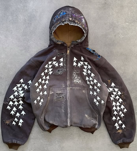 Personalizado francés Terry Vintage ácido lavado hombres Zip up bordado Sudadera con capucha fabricantes OEM 400 500gsm sudaderas con capucha logotipo personalizado 100% algodón - Product Image 1