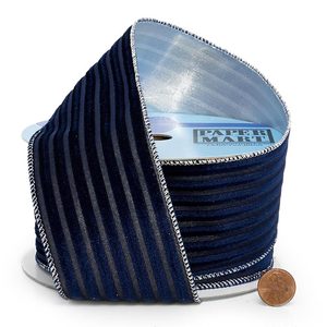 Embossed Stripes on Velvet <b>Wired</b> <b>Ribbon</b> Metallic Polyester Stretch Loop for Christmas & Birthday Gift Wrapping & Decoration - Product Image 3