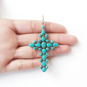 Collier pendentif croix Turquoise en argent, bijoux Runes Viking nordiques, pendentif Turquoise bleu amulette nordique grand pendentif - Product Image 6