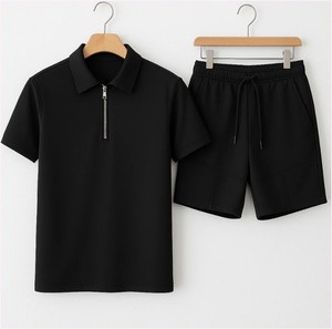 Ensemble 2 pièces pour homme, été, haute qualité, confortable, formel, respirant, chemise et short en coton éponge - Product Image 1