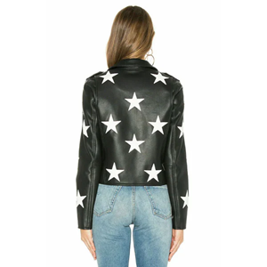 Gran oferta Otoño Invierno señoras manga larga estrella chaqueta de cuero para mujer nuevo diseño de moda señoras chaqueta de cuero de alta calidad - Product Image 3