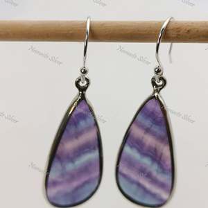 Boucles d'oreilles pendantes en argent sterling 925 avec fluorite, bijoux bohèmes uniques faits à la main, forme poire, fluorite naturelle, tendance et originales - Product Image 2