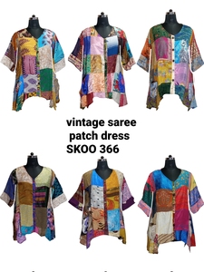 2022 Vintage nueva seda Saree indio Boho Mini Vestido 2 bolsillos botón borla multicolor Casual estampado elegante de moda - Product Image 4