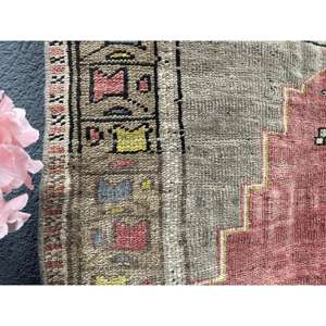 Tapis turc vintage 2,7 x 3,7 pieds, petit tapis, tapis en laine rouge brun ombré - Product Image 4