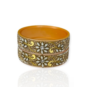 Juego de Brazaletes de Acrílico con Diseño Floral, Bañado en Oro, Estilo Moderno, Acabado Antiguo con Perlas, Tradicional para Bodas, al Por Mayor - Product Image 2