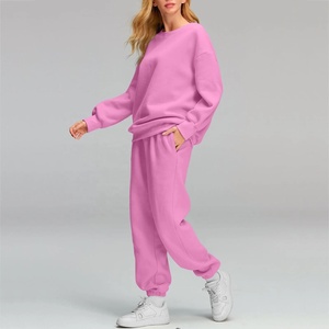 Conjunto de sudadera con capucha y Jogger de estilo informal para mujer de gran tamaño, jersey con logotipo personalizado, chándal, sudaderas, pantalones de chándal, opción en blanco barata - Product Image 2