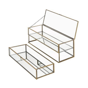 Cajas de joyería de cristal de latón pulido modernas de lujo, cajones divisorios personalizables para organizar el almacenamiento de baratijas - Product Image 2