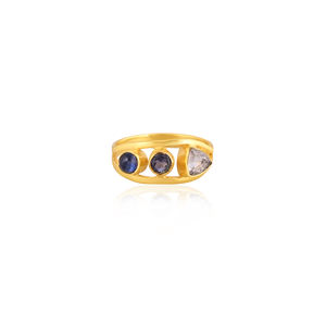Solid 925 Sterling <b>Silver</b> Kyanite Tanzanite Crystal Quartz Gemstone Yellow Gold <b>Plated</b> Designer Ring Birthday Gifts Jewelry - Product Image 1