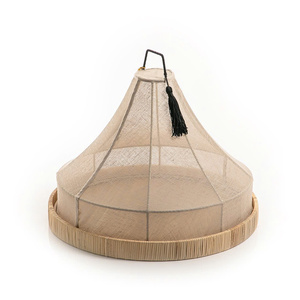 Decoración de Ramadán, Cubierta de Lino en Forma de Cono con Bandeja Redonda de Ratán, Cubierta de Alimentos de Fibra, Hecho a Mano en Vietnam - Product Image 3