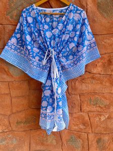 Caftán con estampado de bloques indios hecho a mano para mujeres y niñas, colección de verano, nueva ropa universitaria, Top corto lavable para Noche de playa - Product Image 6