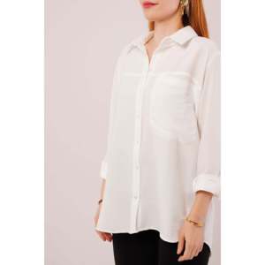 Camisa Blanca Holgada de Poliéster para Mujer Lustrin con Bolsillos - Blusa Casual de Manga Larga para Pedidos al por Mayor - Product Image 4