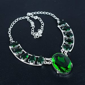 925 <b>Sterling</b> <b>Silver</b> Trendy Rhodium Plating Necklace Green Peridot Stone Beautiful Christian Link Chain for Anniversary Religious - Product Image 1