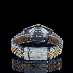 Luxe de haute qualité entièrement glacé VVS qualité Moissanite diamant montre Hip Hop cadran jaune acier inoxydable deux tons analogique - Product Image 3