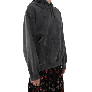 Streetwear Sweat à capuche noir pour femme Vintage French Terry Acid Wash Sweatshirt Anti-boulochage sweats à capuche respirants pour femme avec OEM - Product Image 5