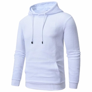 <b>Mens</b> Premium <b>White</b> Waffle Knit Pullover Hoodie Slim Fit Textured <b>Sweatshirt</b> - Product Image 3