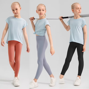 Wholesale Kid Girl <b>Leggings</b> Spandex Polyester Blend Washed Breathable Soft Fabric Solid Color Slim Fit Comfortable Stretch Belt - Product Image 5