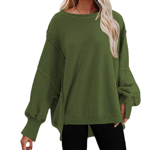 Algodón/poliéster peso pesado calidad superior personalizado al por mayor manga larga señora mujeres Top cuello redondo sudaderas de gran tamaño para mujeres - Product Image 6