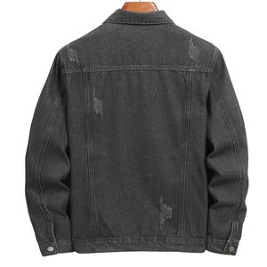 Chaqueta de Mezclilla Negra Desgastada para Hombre, 100% Algodón, Cierre de Botones, Manga Larga, Estilo Casual, Resistente al Viento, Corte Regular, Ropa Urbana - Product Image 2