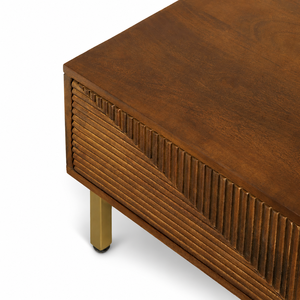 Brown Rectangular Wood Coffee <b>Table</b> with Sliding <b>Bamboo</b> Panel Modern Living Room Furniture - Product Image 2