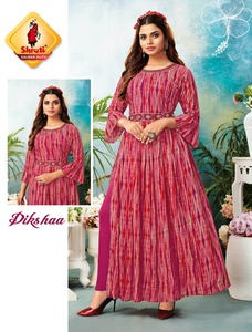 Nyra Cut Kurti ช้อปปิ้งออนไลน์อินเดีย,ผ้าเรยอนสำหรับงานหนักดีไซน์ใหม่งานปักด้วยมือพิมพ์และกระจก - Product Image 4