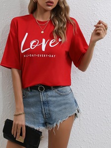 Camiseta de verano para mujer Mezcla de algodón y poliéster Manga corta Casual Top Camisetas con estilo - Product Image 5