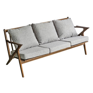 Three-Seat Z-Shaped Sofa <b>Bench</b> 180x55x78cm Ash Wood Frame Fabric Upholstered <b>Cushions</b> Convertible for Living Rooms SFB68088 - Product Image 1